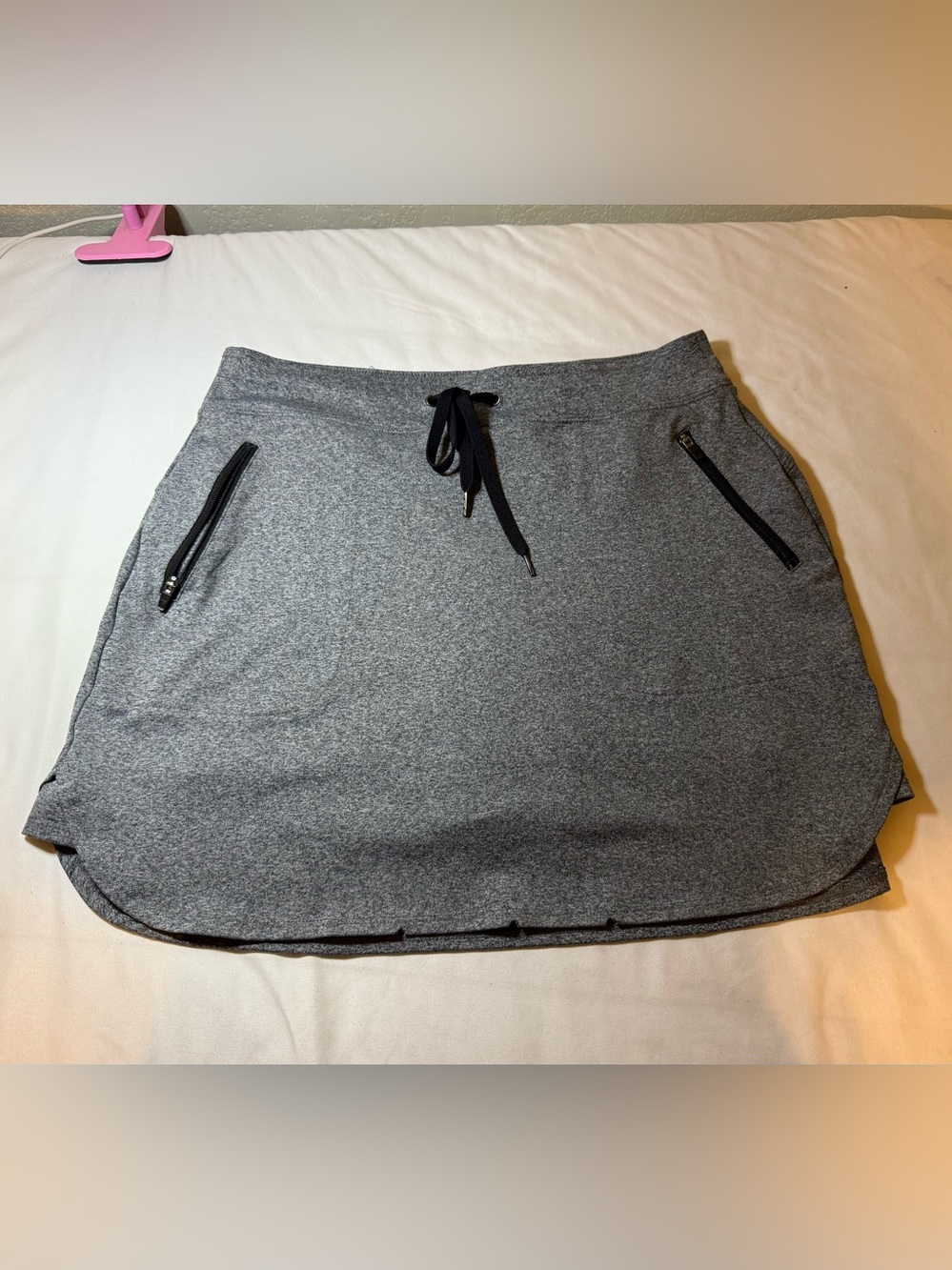 tek gear Gray Knit Drawstring Mini Skirt with Zip Pockets